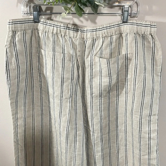 NWOT Coldwater Creek 100% Linen Pull On Wide Leg Crop Pants Striped L - Picture 7 of 15